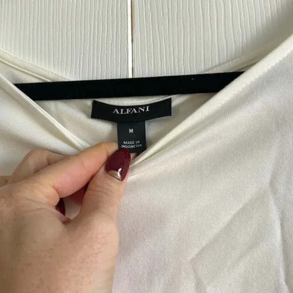 Alfani | white top | long bell sleeve | bow detail | size M - Picture 6 of 7